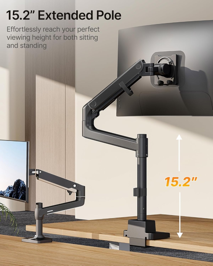 monTEK brazo de monitor Heavy-Duty - 1 monitor - [17-57" / hasta 27 kg] - USB-C y mástil central XXL